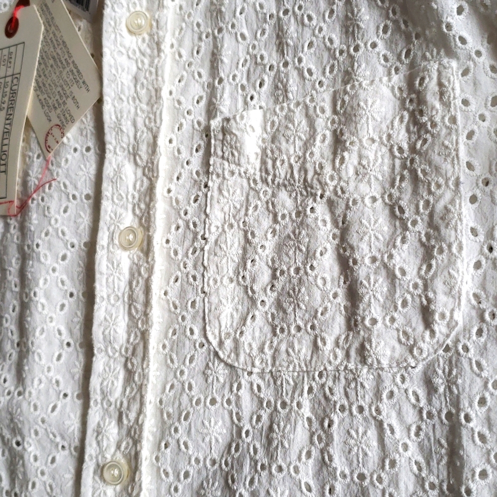 Current/Elliott NEW SHIRT Button Down Top Eyelet Cotton Long Sleeve Women's S/M - Picture 7 of 16